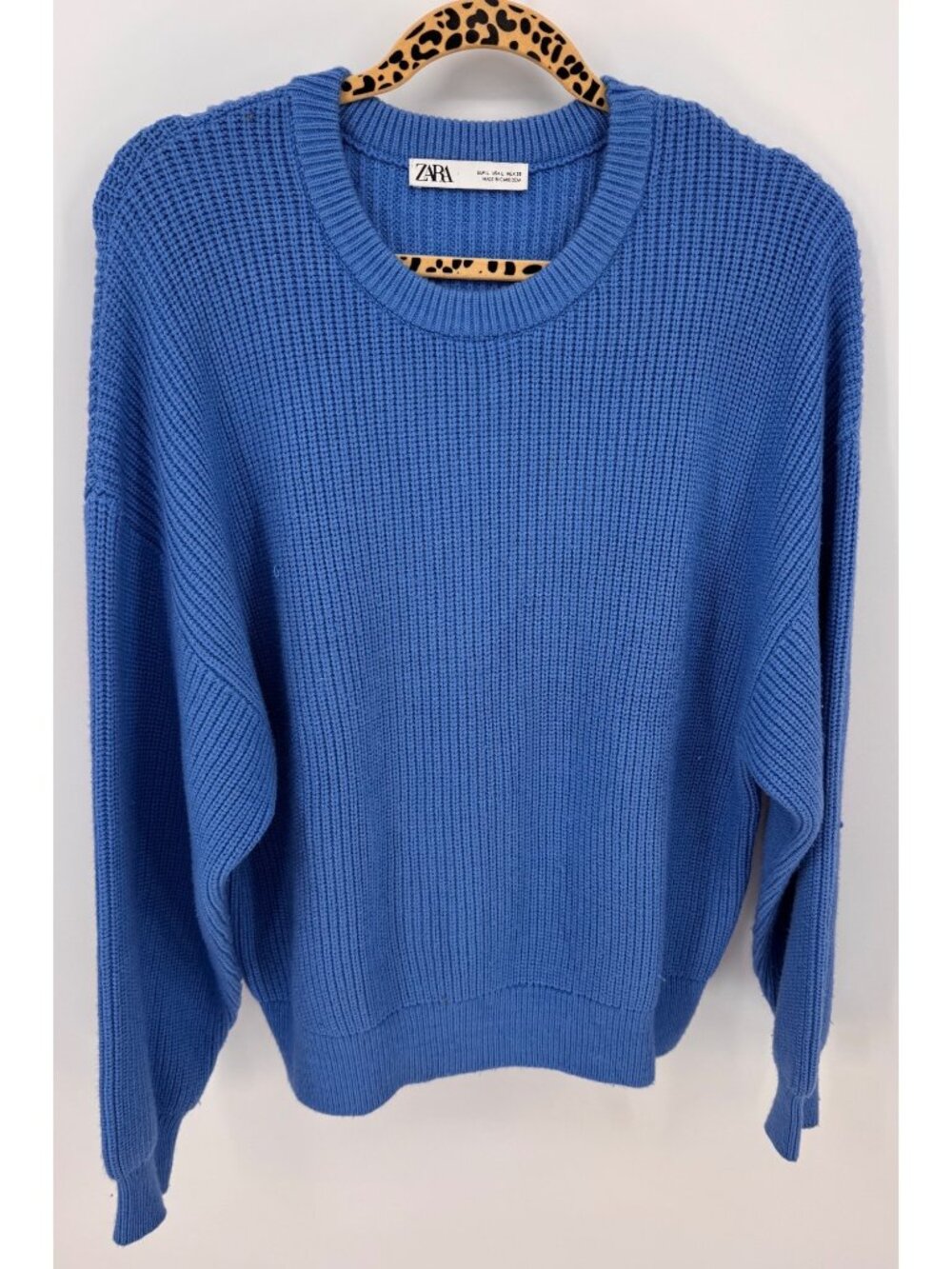 Zara Oversized Blue Heavy Knit Crewneck Sweater Womens Size L